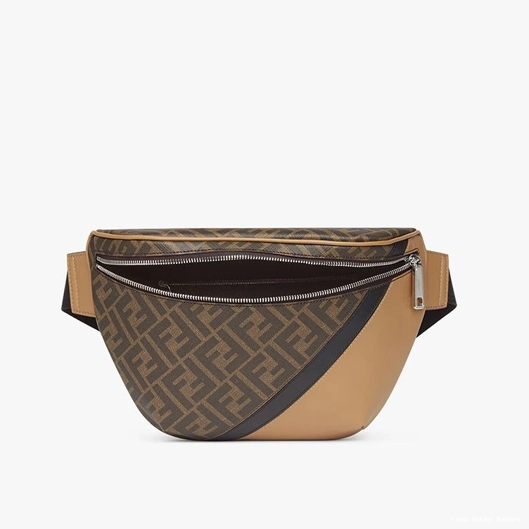 Affordable HOT Black Bag In FF Belt Motif Brown Fabric Fendi 0820